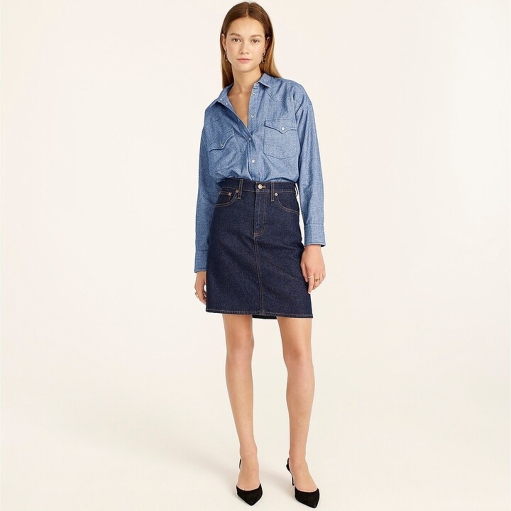 J Crew Shirt Relaxed Fit Indigo Flannel Snap Front Blue Western